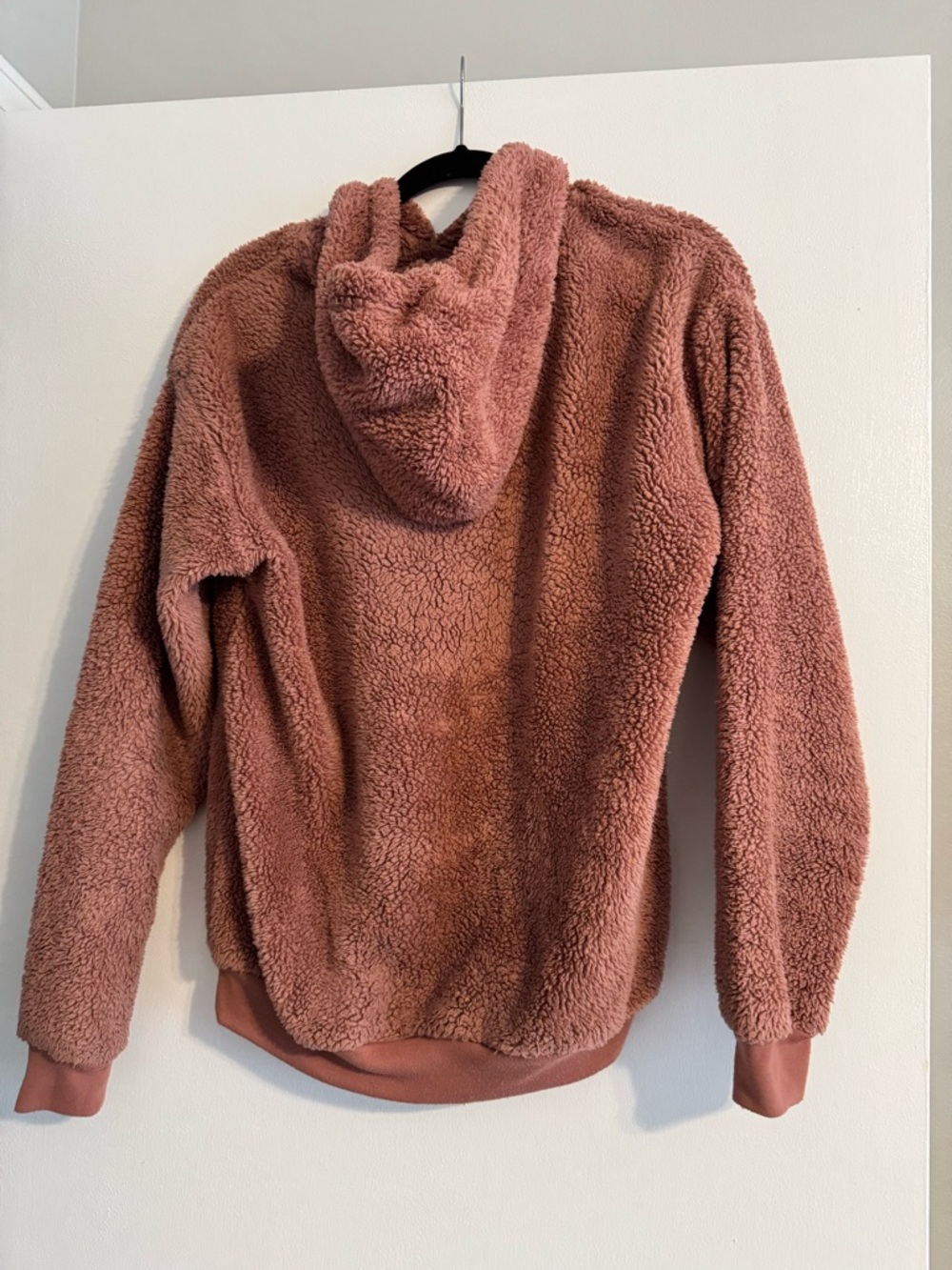 Cozy Plush Pom-Detail Hooded Pullover in Dusty Rose - Picture 3 of 7